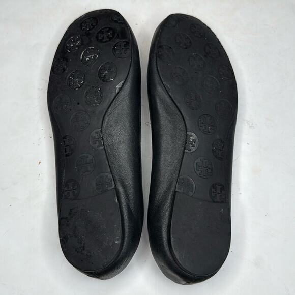 TORY BURCH Classic Reva Gold Metal Logo Black Ballet Flats S-327 SZ 8.5 - Picture 5 of 9